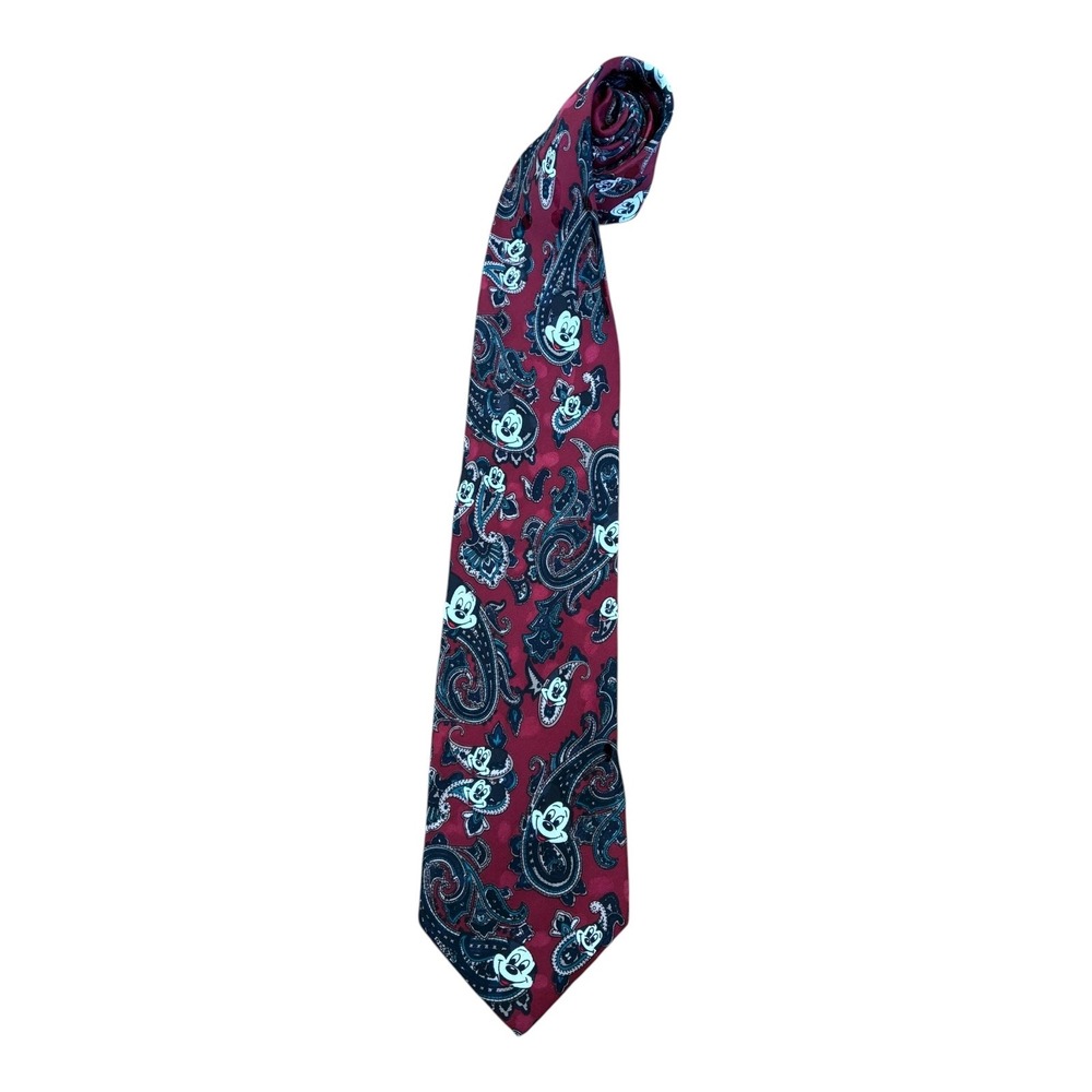 Vintage Mickey Inc. 100% Silk Tie‎ Maroon Paisley Mickey Mouse Made In Korea